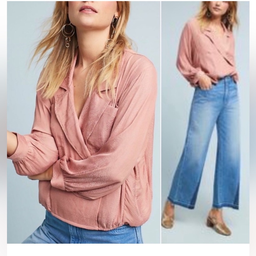 By anthropology Maeve Blush Pink Wrap Blouse